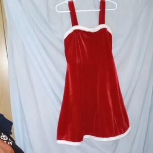 Red Velvet Chritmas Kids Dress with White Trim